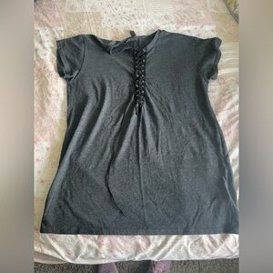 Windsor Charcoal Lace-Up Short Sleeve Top